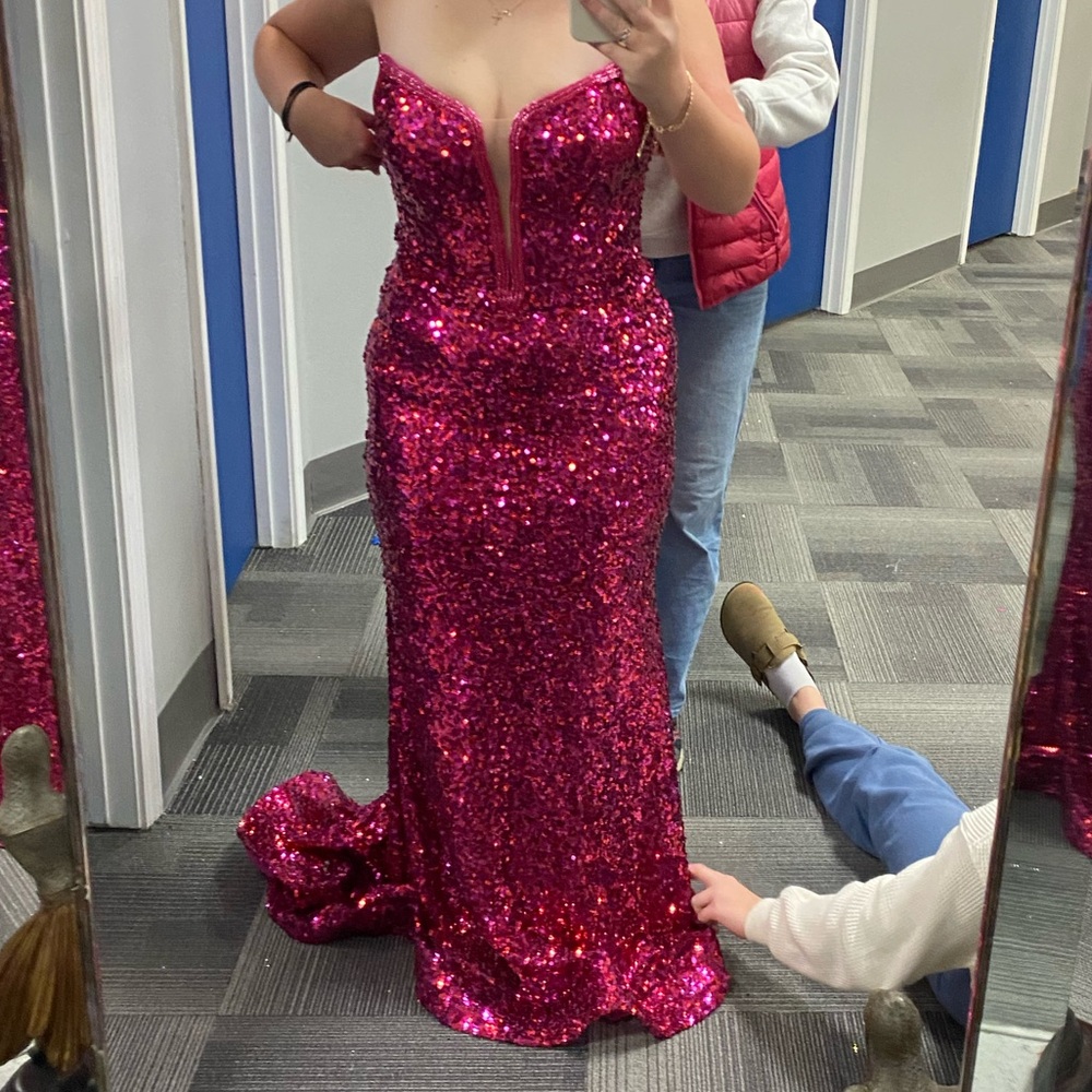 Mori Lee Pink Sequin Strapless Prom Dress